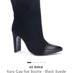 42 GOLD Black Suede Heeled Booties